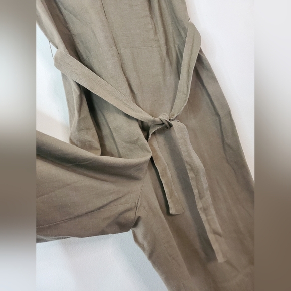 Tahari Linen Blend Jumpsuit Cropped Pants Tie Waist Tank Top Utility Minimalist - Picture 3 of 11